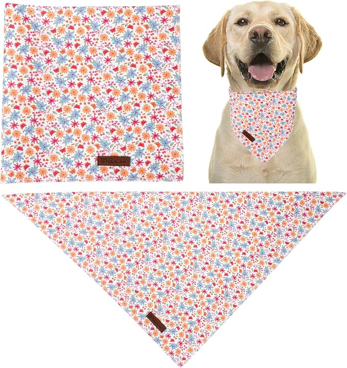 Spring Summer Dog Bandana, Floral Puppy Bandana for Small Medium Dog, Cotton Flower Pet Triangle Bid Scarf Kerchief for Girl Boy Dogs or Cats