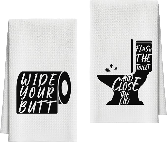 Bath Towels Set of 2, Black and White Dish Towel for Bathroom Spa Kitchen, Toilet Roll Decorative Hand Towels, Fast Drying Tea Towel, Housewarming Xmas Gifts for Women Mom -B34