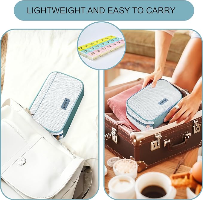 Lexeeco Travel Pill Case for Purse with Weekly Pill Organizer Holder 7 Day | Cute Am Pm Pill Box 7 Day ,Travel Medicine Organizer Pill Container Holder for Vitamins,Fish Oils,Medication,Medical Supplies