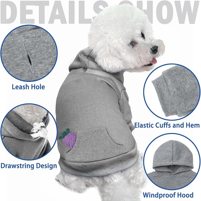 SCENEREAL Dog Hoodie Sweaters for Small Medium Large Size Dogs, Fleece Pet Sweatshirt with Hat and Pocket,Soft Cold Winter All Weather Puppy Clothes for S to XL Sized Dogs,Grey (M)