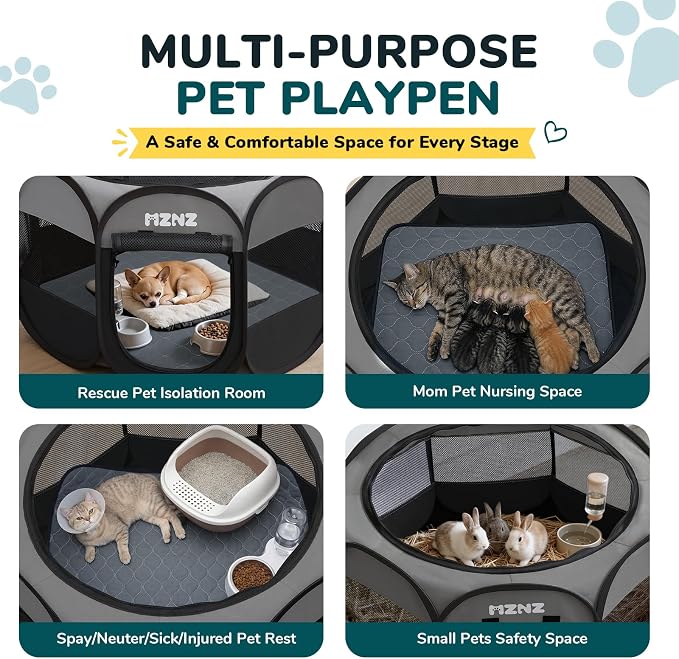 Dog Cat Small Animal Puppy Playpen with Pee Pad, Small, Dark Grey | Portable Pop Up Pet Crate Cage Enclosure Tent Kennel Indoor Outdoor with Carrying Case, No Assembly, Camping Use