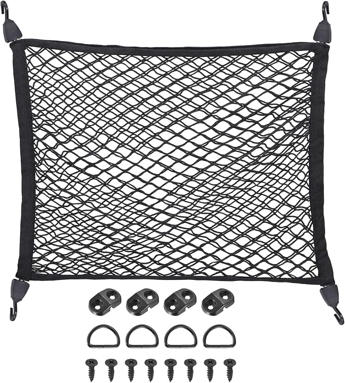 PATIKIL Truck Cargo Net, (27.6 x 19.7 Inch, Black) with Base and D-Ring | Double Elastic Adjustable Trunk Bed Net Stretchable Mesh Storage Organizer Heavy Duty for Pickup Trucks SUV Cars