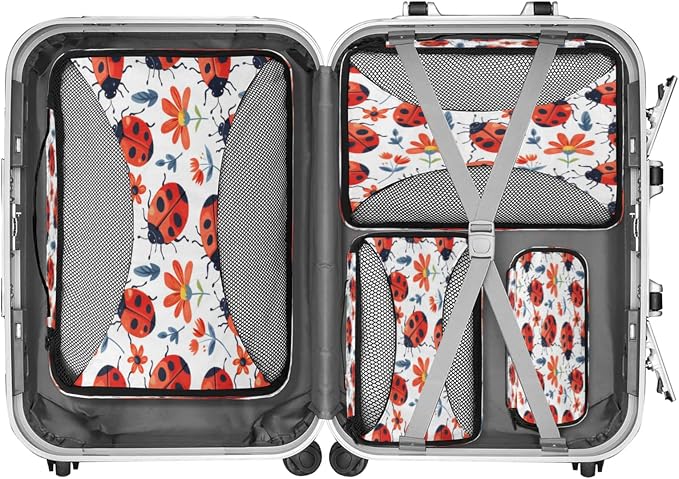 Packing Cubes for Travel, Cute Ladybird Travel Luggage Packing Organizers for Women Men, Large Custom Toiletries Bag for Cosmetics Toiletries, Red Ladybugs