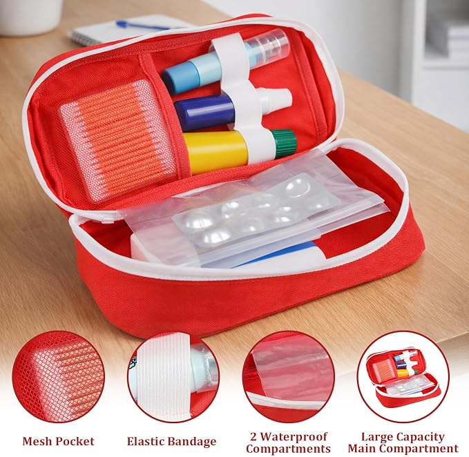 Red Medical Bag, Portable First Aid Bag Kit for Home, Empty Medical Bags for Travel, Camping, Outdoor, Emergency Kit Pouch (Red, Medium)