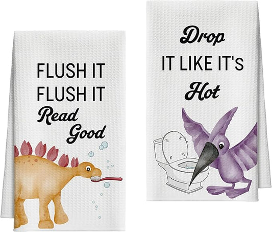 Bath Towels Set of 2, Cute Funny Dinosaurs Dish Towel for Bathroom Spa Kitchen, Decorative Hand Towels, Fast Drying Tea Towel, Housewarming Xmas Gifts for Dinosaurs Lover Women Mom -B31