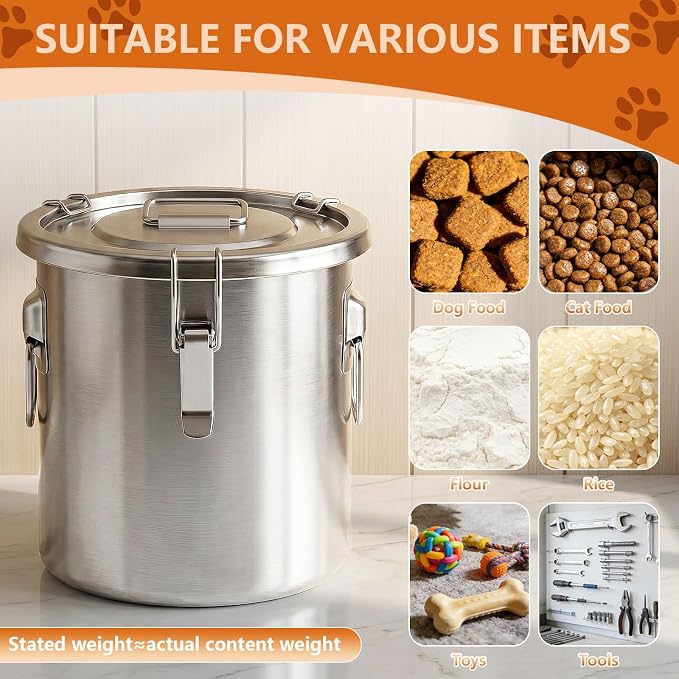 20LB Stainless Steel Dog Food Storage Container with Lid & Scoop, Large Dog Food Storage Container for Dry Pet Food, Metal Dog Food Container, Pet Food Storage Container for Kibble