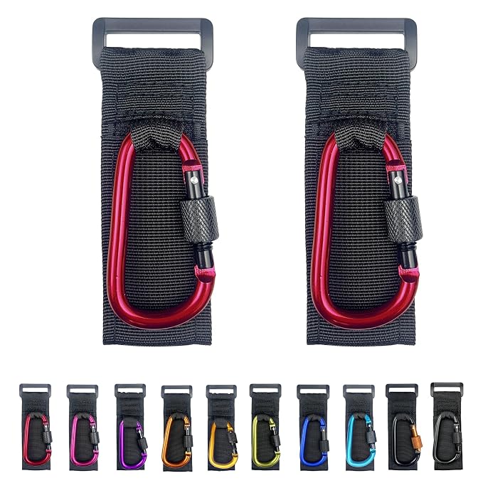 [Upgrade]Baby Stroller Hook with Locking, Carry 30 lbs per Stroller Clip, Baby Stroller Accessories & Car Seat Hook for Hanging Diaper Bag, Golf, Shopping and Pet Cart (2 Pcs + Nylon + Red)