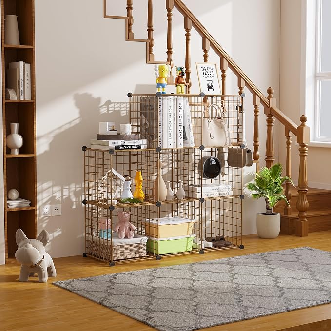 C&AHOME Wire Cube Storage, 8 - Cube Organizer Metal C Grids Units, Brown | Modular Shelves Units, Closet Organizer, Storage Bins Shelving, Ideal for Home, Office, Living Room