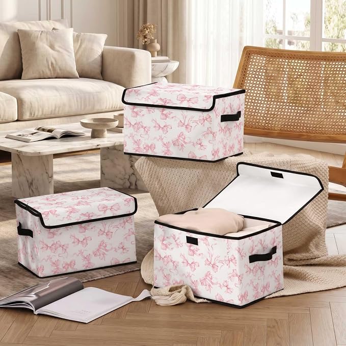 Stackable Storage Bins with Lids,Closet Organizers Fabric Box for Home and Office,Blanket Clothes Organizers,Under Bed Storage Containers 3 Pack