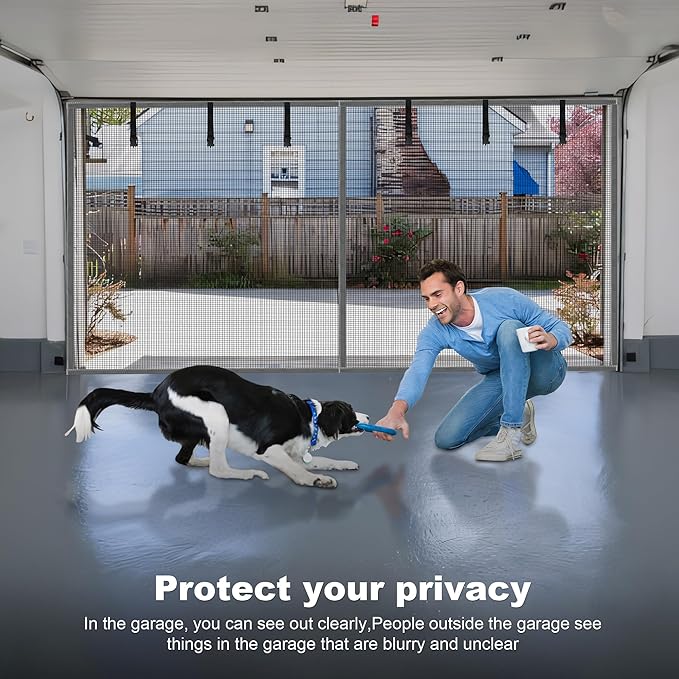 LIAMST Privacy Garage Door Screen Blackout for 1 Car Garage-12x7FT Privacy Silver Grey Heavy Duty Magnetic Garage Screen, Hands Free, Magnetic Privacy Garage Screen Door, PSNO1