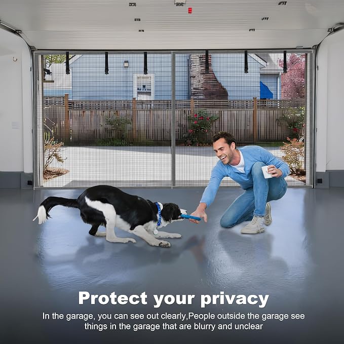 Privacy Garage Door Screen Blackout for 1 Car Garage-10x8FT Privacy Silver Grey Heavy Duty Magnetic Garage Screen, Hands Free, Magnetic Privacy Garage Screen Door