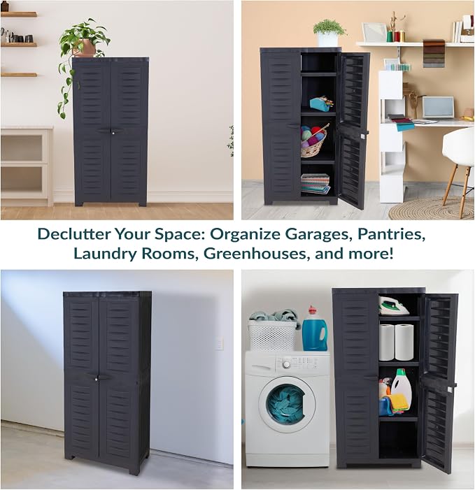 Sunnydaze 48" Garage Storage Cabinet with Locking Doors & Shelves, Charcoal | Heavy Duty Storage Cabinet with Plexiglass Doors Resists Rust & Peeling, Easy-Clean Utility Cabinet for Garage, Shed, Office