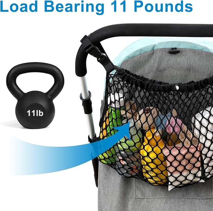 Accmor Universal Stroller Organizer, Polyester Net Mesh Bag Fits for Uppababy, Nuna, Britax, Doona Strollers, Non-Slip Adjustable Stroller Mesh Cargo Net Storage Caddy Accessories
