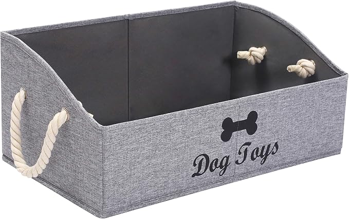 Geyecete Large Dog Toys Storage Bins-Foldable Fabric Trapezoid Organizer Boxes with weave Rope Handle,Collapsible Basket for Shelves,Dog Apparel(Snow Gray-DOG)