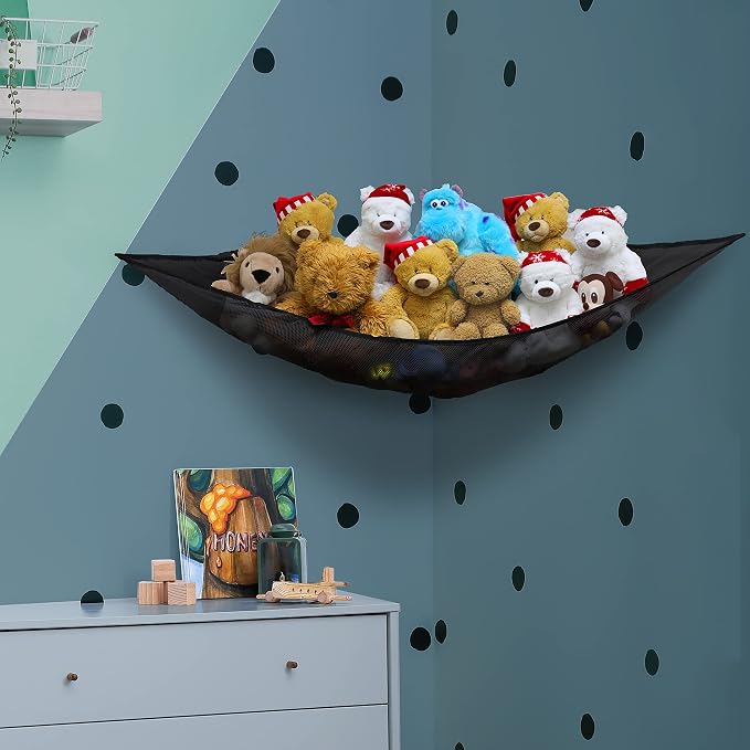 Simple Houseware 2 Pack Stuffed Animal Toy Hammock Net, Black | Jumbo Size Corner Wall Storage for Kids Room