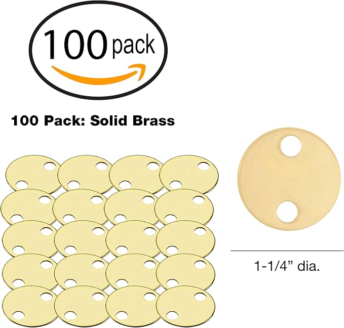 Lucky Line Solid Brass Round Tag 1-1/4" - Two Holes - 100 per Box (26022)