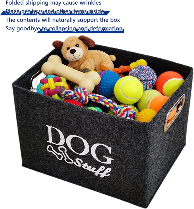 Dog Toy Bin Box Basket Storage container，Pet Toy Basket Bin Box For Dog Toys，Dog Toy Baskets With Metal Handles