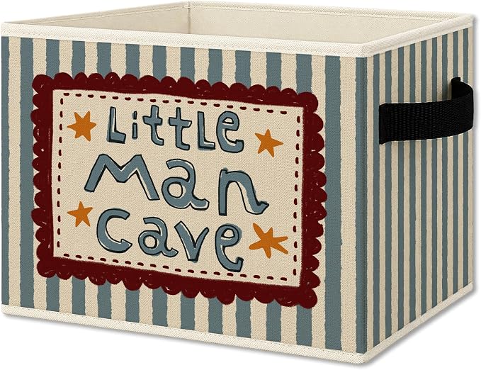 Boy Nursery Playroom Cube Storage Bins with Handles, Little Man Cave Blue Striped Collapsible Fabric Storage Basket Boxes Books Clothes Organizer for Kids Boys Room Bedroom Bathroom