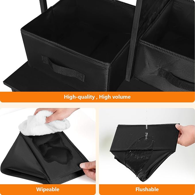 Dwanton Cat Litter Box Enclosure, 2 Storage Shelves and 2 Drawers, 50" H | 2-in-1 Hidden Cat Litter Box Enclosure Furniture with Shelf, Metal Frame, Reversible Entrance, Washable Drawers, Black