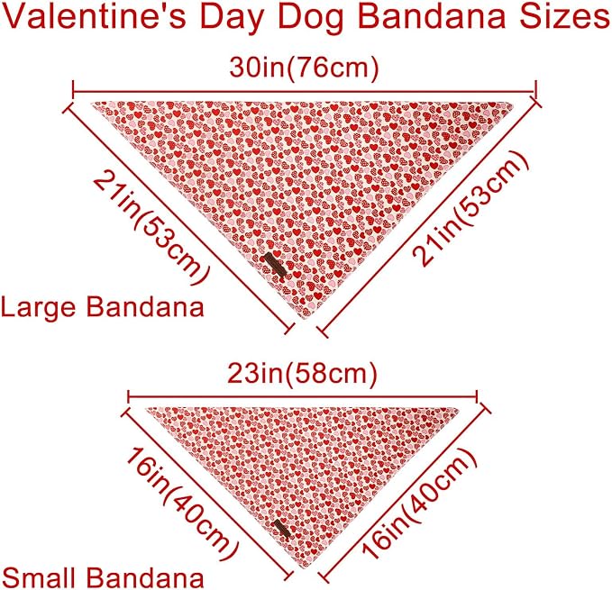 Valentine’s Dog Bandana, UP URARA PUP Valentine Triangle Bid Scarf for Girl Boy Small Medium Dogs or Cats, Adorable Puppy Wedding & Valentine’s Bandana, Cute Soft Cotton Pet Kerchief, L