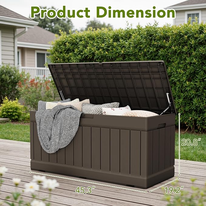 Devoko 78 Gallon Deck Box, Waterproof Resin Outdoor Storage Box | Outdoor Storage Bench Lockable for Outside and Patio Furniture, Garden Tools and Pool Supplies