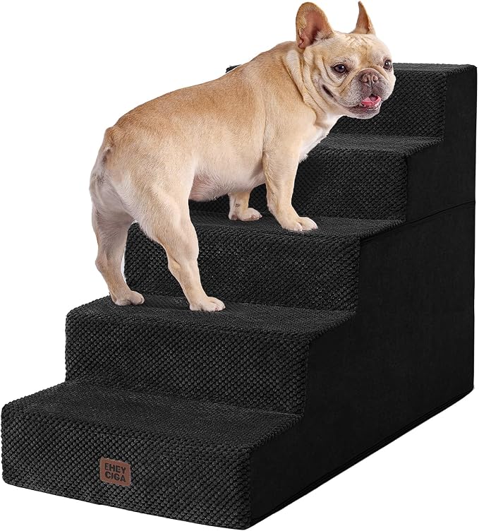 EHEYCIGA Dog Stairs for High Bed 22.5" H, 5-Step Dog Steps, Black | Pet Steps for Small Dogs and Cats for Bed, Non-Slip Balanced Pet Ramp Indoor