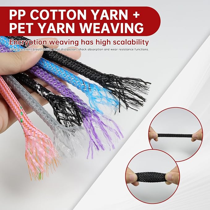 Braided Cable Management Sleeves, High Density PP Cotton Mixed PET Yarn Wire Loom for Automotive Wiring Harness & PC Computer Case Pets No Chew (Black Black, 8mm (5/16")-49ft)