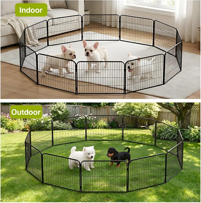 BestPet Dog Playpen 24 Inch 12 Panels Heavy Duty Metal Pet Exercise Pen Without Door Indoor Outdoor Fence Panels Anti-Skid Expandable Design