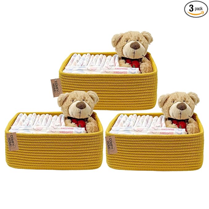 COMFY HOMI 11.5"x7.5"x4.7" Storage Baskets for Organizing | Cotton Rope Woven Basket | Toy Storage Bin Box | Basket for Shelves, Closet Organizer Bin, Decorative Closet Shelf, 3 Pack,