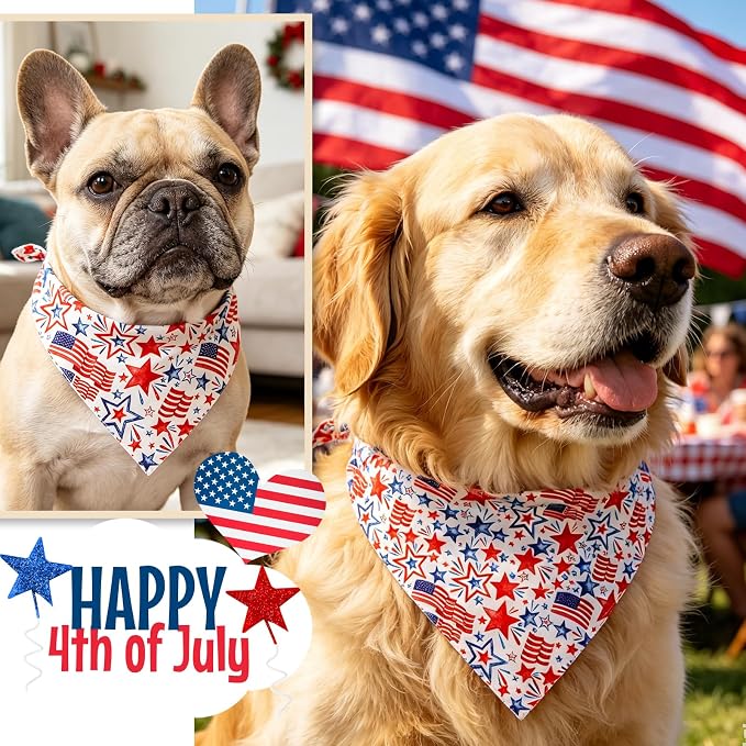 American Flag Dog Bandana, Abstract American Flag Print Triangle Scarf, Adjustable Snap Button Patriotic Neckwear for X-Large Breeds 75lbs+
