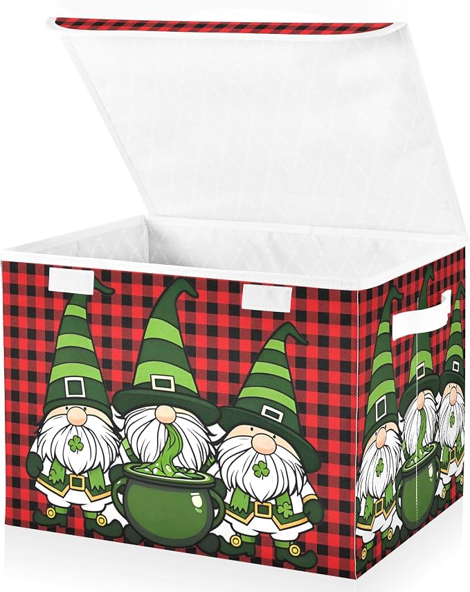 Saint Patrick Fabric Storage Bins with Lid Closet Storage Basket 40L | Decorative Storage Boxes, Foldable & Stackable, Dust-Proof Flip Top, Reinforced Handles, For Home & Dorm, Clothes & Toy Box