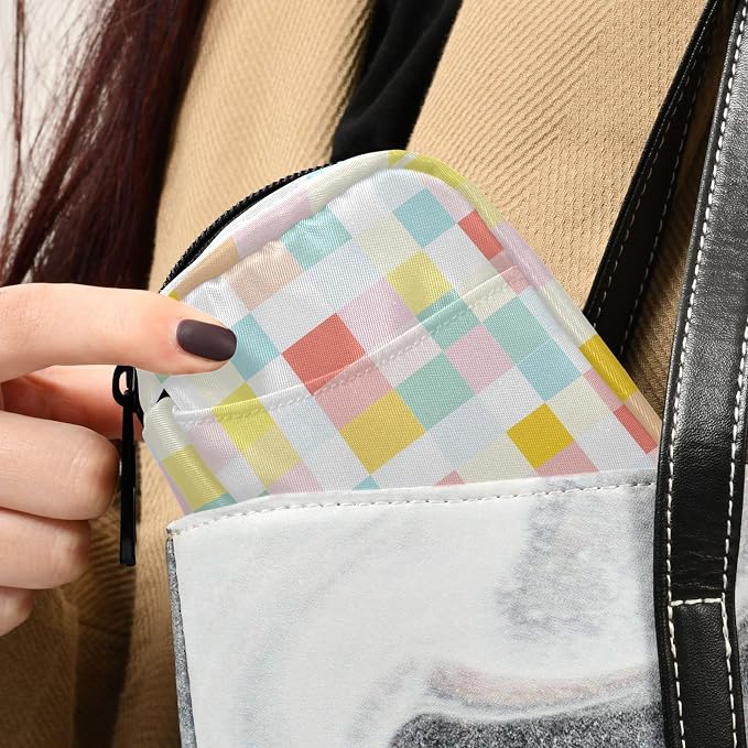 Fustylead Colorful Checkered Travel Pill Organizer Case Zipper for Purse with Removable Weekly Pill Box for Medicine, Vitamin, Supplement Medicine Organizer