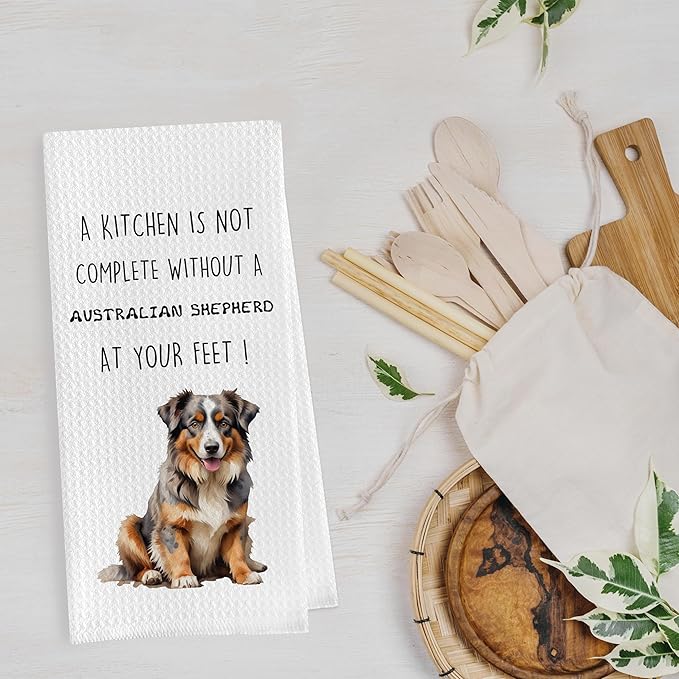 Gqtt Australian Shepherd Dish Towels Set - Funny Decorative Waffle Kitchen Towels, Hand Tea Towels, Gifts (1624 Inches, Set of 2)