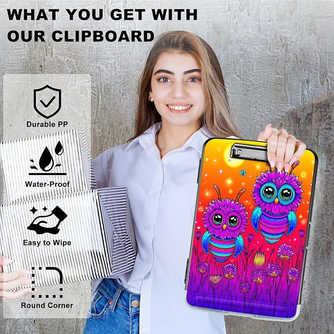 A4 Clipboard with Storage Pen Holder, Clipboards Organizer Nursing Clipboard Foldable File Folder Plastic Clipboard Folio Clip Board for Office Work Classroom Doctor, Honey Sunset