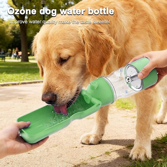 Amerisun Portable Dog Water Bottle with Ozone Purification - Active Oxygen Puppy Water Bowl & Dispenser for Travel, Improves Taste and Boosts Immunity for Pet Health Care Water Bottle (Green)