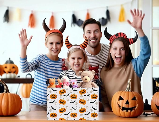 Large Halloween Themed Candy Gift Boo Basket for Kids Baby Personalized Adults Storage Bin Fall Decor(Bat Pumpkin)