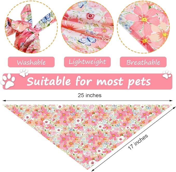 Weewooday 8 Pcs Dog Bandana Girl, Summer Cute Sunflower Daisy Puppy Bandana | Cooling Dog Scarf, Adjustable Dog Bib Handkerchief, Washable Triangle for Large Medium Cat Pet Birthday Holiday Costume Gift