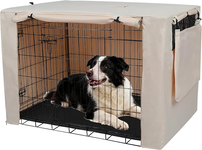 Deblue Dog Crate Cover, 36 Inches Durable Polyester Indoor Kennel Cover | Fit for 1 2 Doors Standard Wire Cage (Beige)