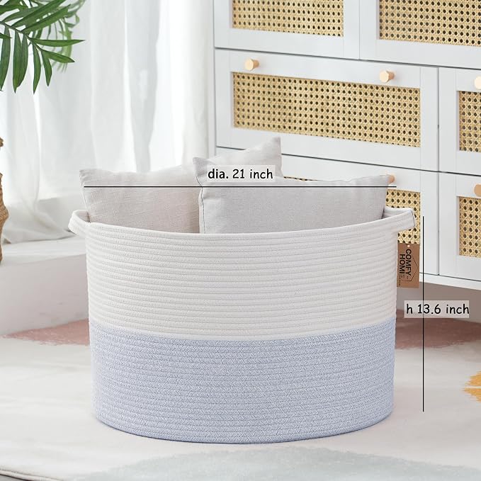 COMFY-HOMI XXXL Large Laundry Basket, Cotton Rope Nursery Woven Basket for Storage, Blanket Baskets Living Room Laundry Hamper, Dog Toy Storage Organizer, Home Decor
