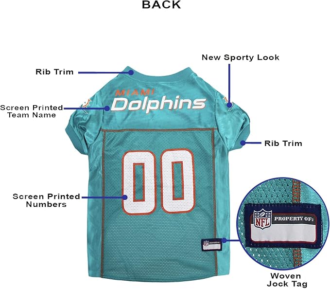 Pets First NFL Miami Dolphins Dog Jersey, Size Medium, Football Shirt Costume for Pet, Dog Sports T-Shirt, NFL Team Clothing for Cats, Licensed Pet Apparel Available in 7 Sizes and 32 Teams