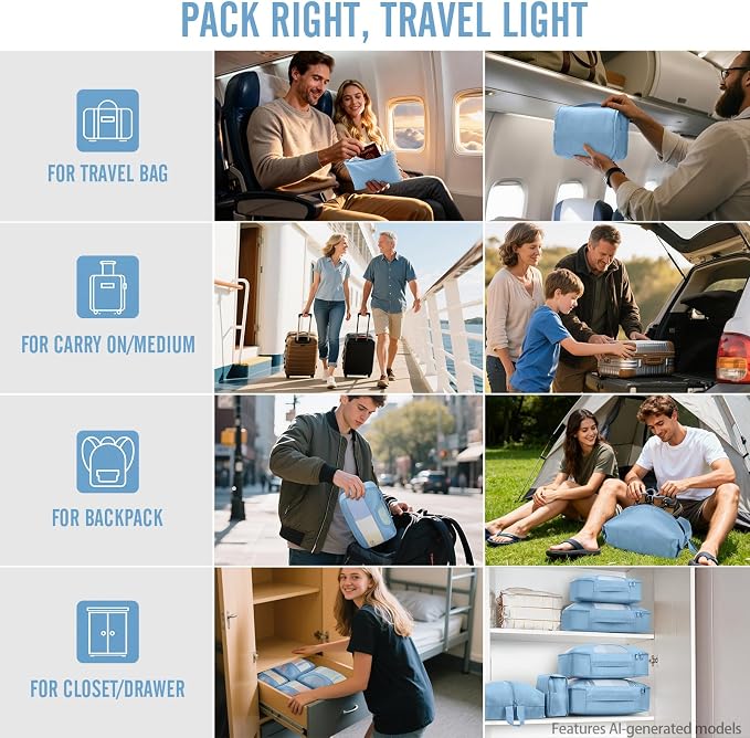 Veken 10 Set Packing Cubes for Travel Essentials, Suitcase Organizer Bags in 4 Sizes, Carry-On Luggage Accessories with Laundry Bag, Airplane Must Have with 99-Count Mesh Holes