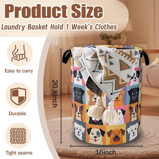 Cute Cartoon Dog Laundry Hamper,Laundry Baskets,Waterproof Oxford Cloth Toy Storage for Bedroom,Bathroom,Nursery,16x20.8 Inch