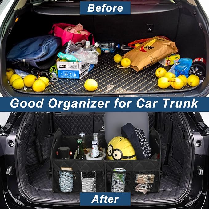 Deosk Car Trunk Organizer for SUV, Car Organizers and Storage with Reinforced Handles, Car Accessories for Women/Men 50LWaterproof Polyester Trunk Organizer, Black