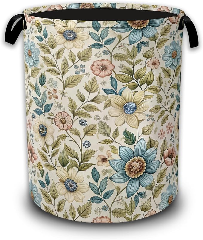 Boho Vintage Wildflower Floral Laundry Baskets,Laundry Hamper,Storage Basket with Handles for Bathroom Bedroom College Dormitory Living Room Nursery Organizer 16"x20.8"