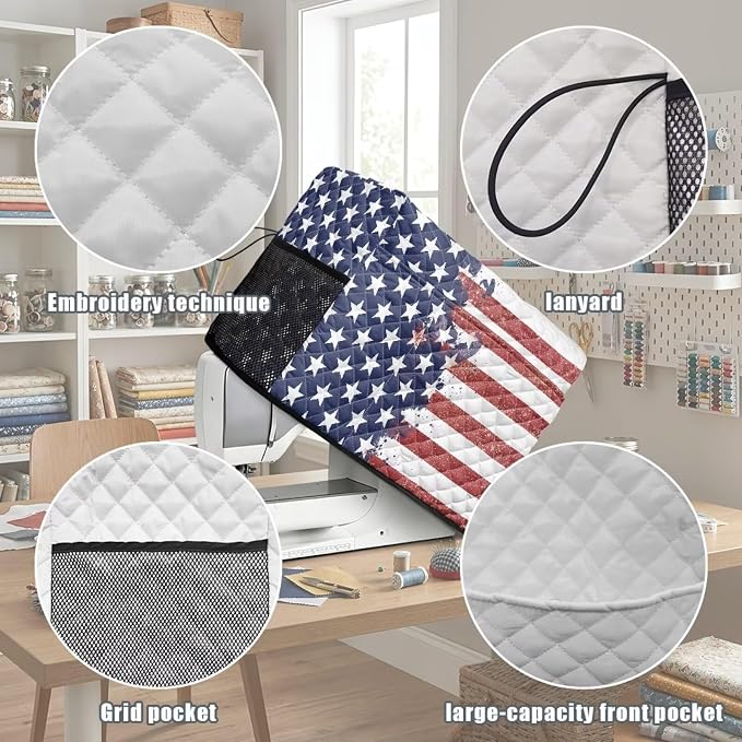 Sewing Machine Cover Polyester Febric US Star Stripe Flag Print | Dust Pet Hair Protection,Quilting Design,Fits Standard Singer,Brother Janome Machines,Protecting Decorating Your Sewing Space