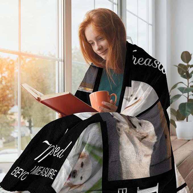 Custom Dog Photos Blankets for Pet Lover, Pet Blanket for Large Dogs, Dog Memorial Gifts for Loss of Dogs, Personalized Memorial Gifts of Puppy Cat Hamsters Rabbits