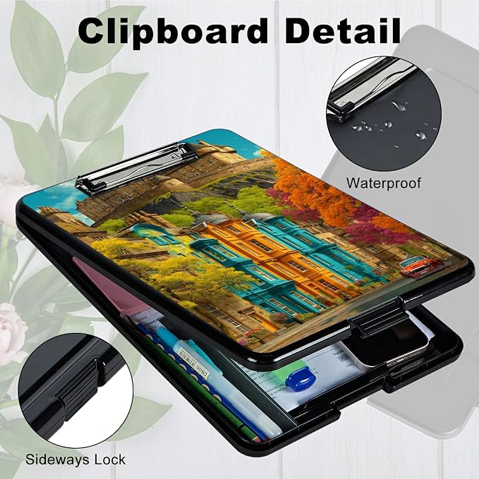 Heavy Duty Storage Clipboard, Slim Nursing Clipboard with Internal Pen Case, Portable File Organizer Case for A4 Letter Size Paper Office Medical Professionals, Castle Maple Tree