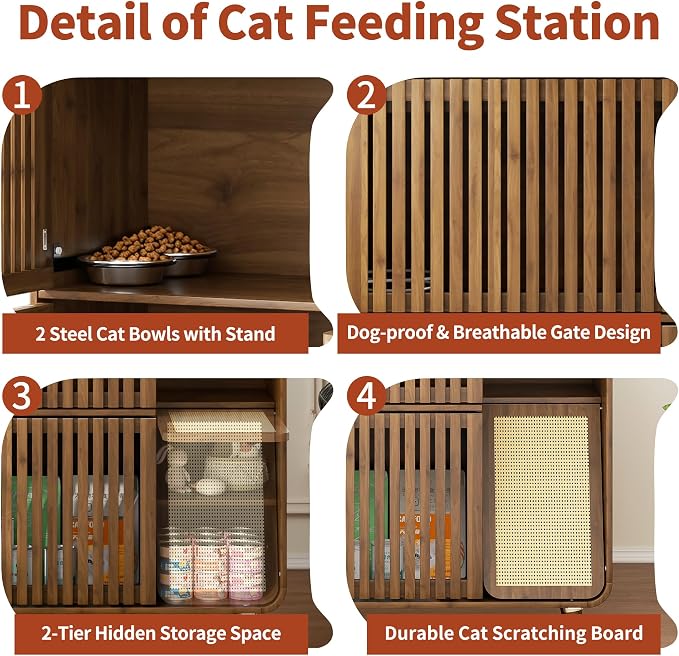 Dog Proof Cat Feeding Station, Pet Feeding Station with Storage