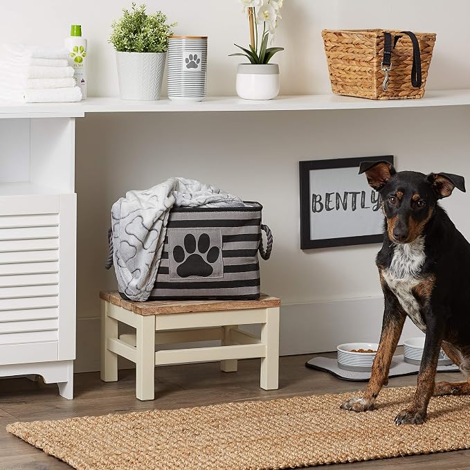 Bone Dry Pet Storage Collection Striped Paw Patch Bin, Black, Small Rectangle (Pack of 12)