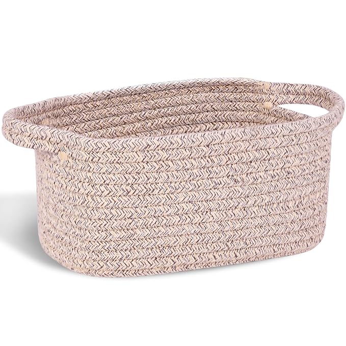 Abenkie Small Storage Basket, Cute Cotton Rope Woven Boho Decorative Toy Dog Cat Basket for Nursery, Living Room, Spa, Gift - XS, Brown